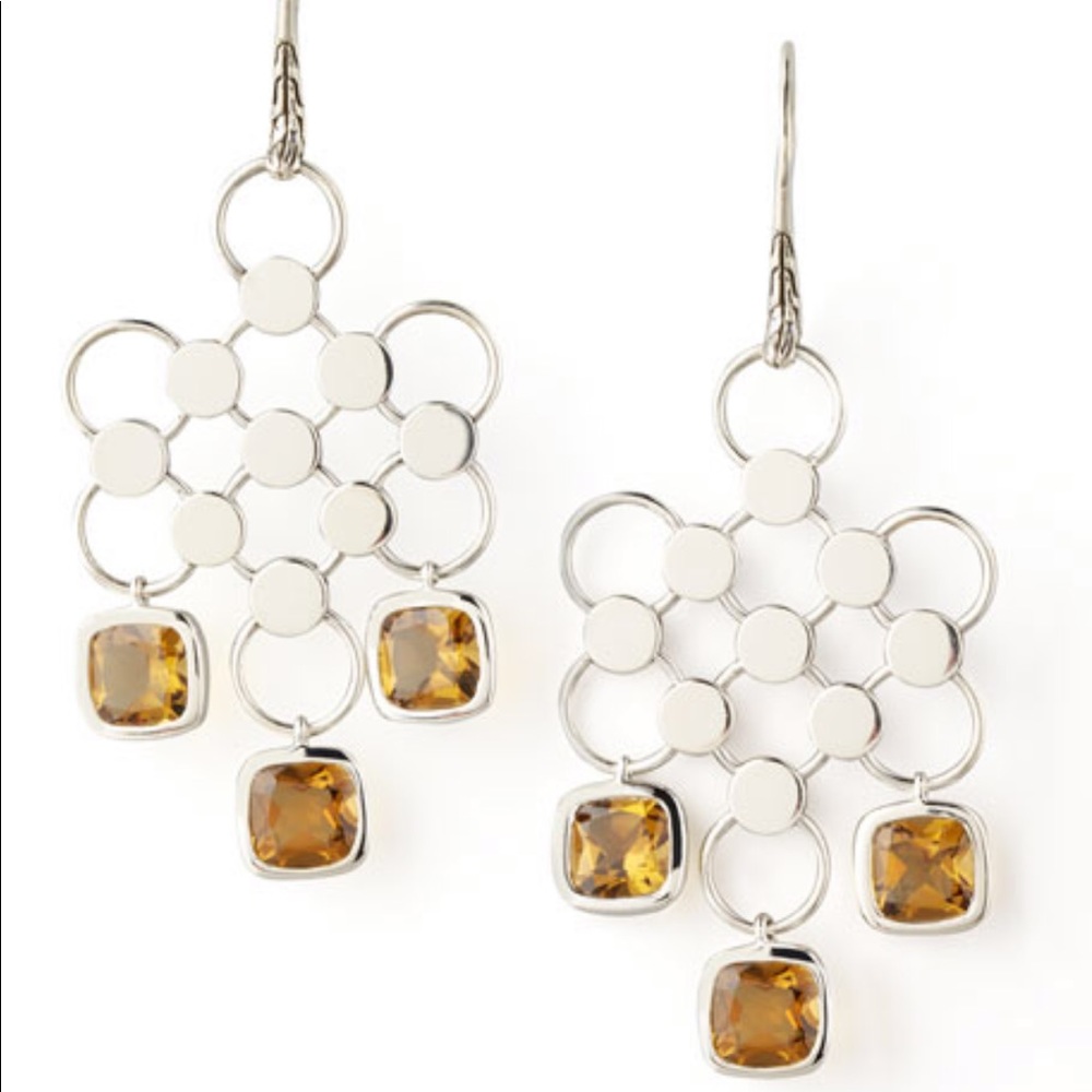 Gorgeous John Hardy Dot cognac quartz 925 sterling silver chandelier earrings